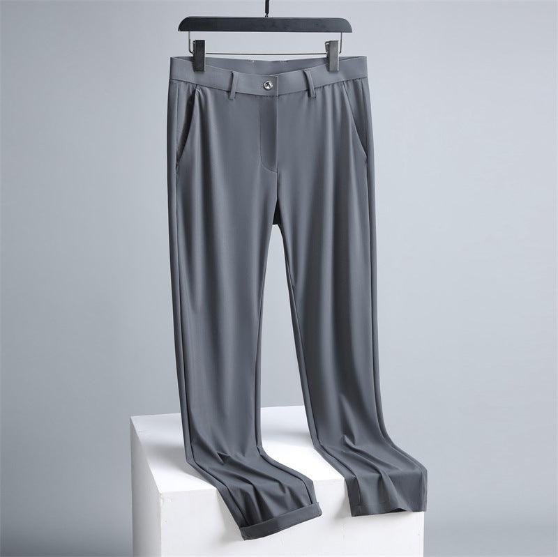 Summer Thin Casual Pants Belt Breathable Straight Trousers Men&
