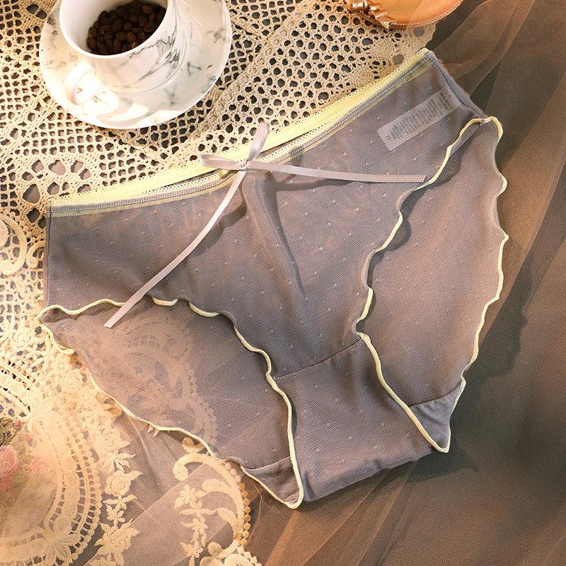 Transparent Underwear Confused Mesh Hot Lace Bow Ruffled Classic Briefs - FASHION - Your-Look