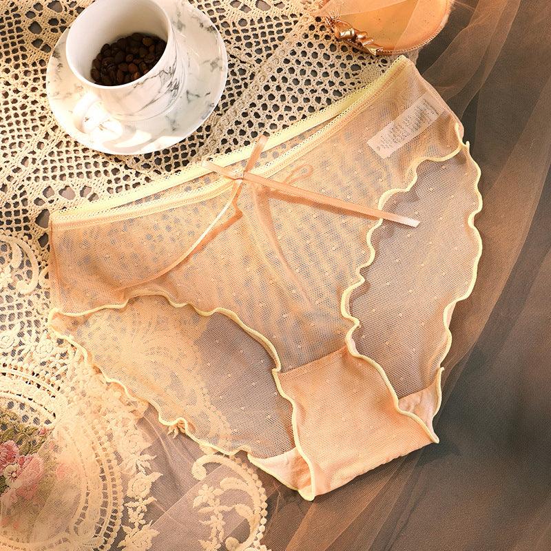 Transparent Underwear Confused Mesh Hot Lace Bow Ruffled Classic Briefs - FASHION - Your-Look