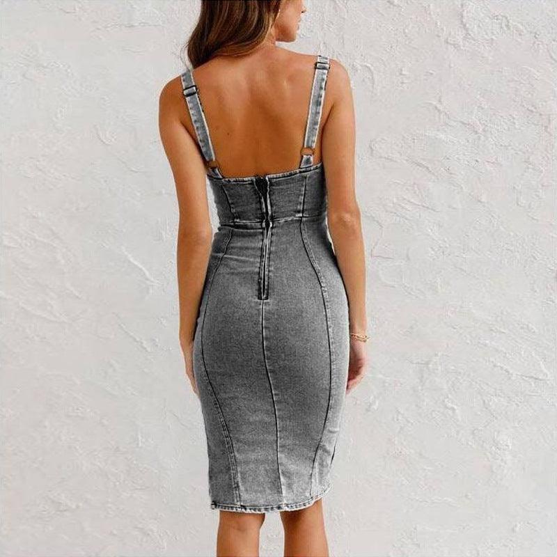 Chic Summer Style: U-neck Suspender Denim Dress - Your-Look