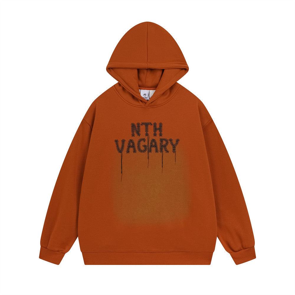 Chain Embroidery Letters Velvet Padded Hooded Sweatshirt - Fashion - Your-Look