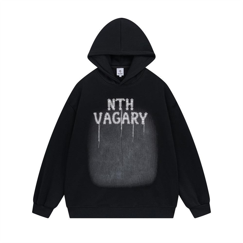 "Urban Elegance" Chain Embroidery Letters Velvet Padded Hooded Sweatshirt