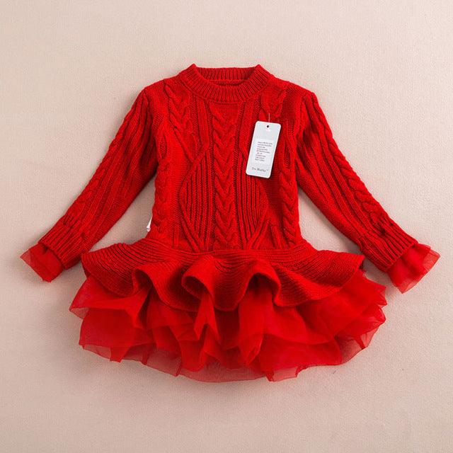 Winter Girls Christmas Dresses Knitted Kids Clothes Warm Red - - Your-Look
