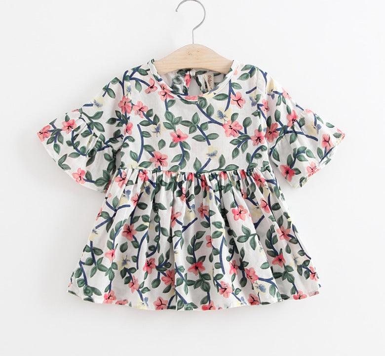 Girls Kids Skirts Flared Sleeve Printed Cotton Dress - - Your-Look