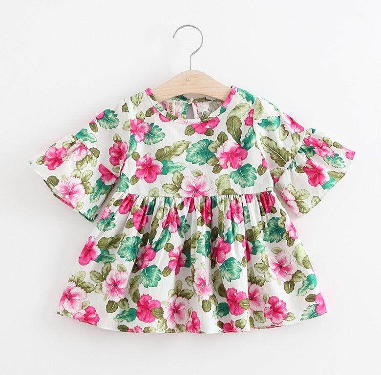 Girls Kids Skirts Flared Sleeve Printed Cotton Dress - - Your-Look
