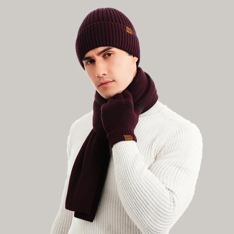 Winter Warm Suit Mixed Color Knitted Wool Thickened Hat Scarf Gloves Three-piece Set - Fashion - Your-Look
