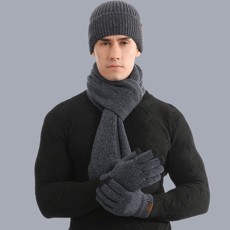 Winter Warm Suit Mixed Color Knitted Wool Thickened Hat Scarf Gloves Three-piece Set - Fashion - Your-Look