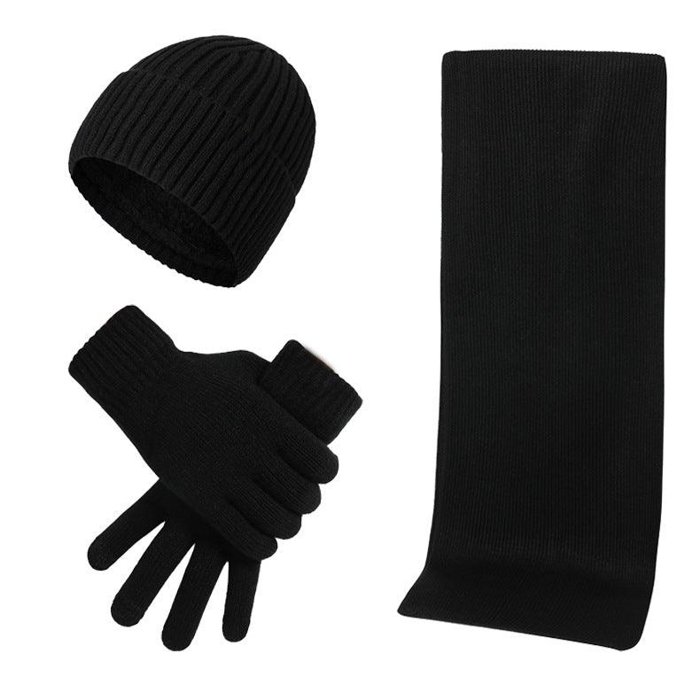 Winter Warm Suit Mixed Color Knitted Wool Thickened Hat Scarf Gloves Three-piece Set - Fashion - Your-Look
