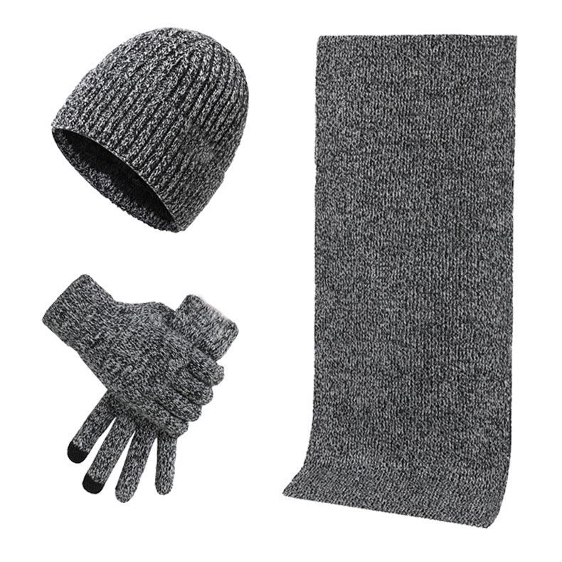 Winter Warm Suit Mixed Color Knitted Wool Thickened Hat Scarf Gloves Three-piece Set - Fashion - Your-Look