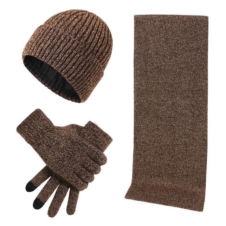 Winter Warm Suit Mixed Color Knitted Wool Thickened Hat Scarf Gloves Three-piece Set - Fashion - Your-Look