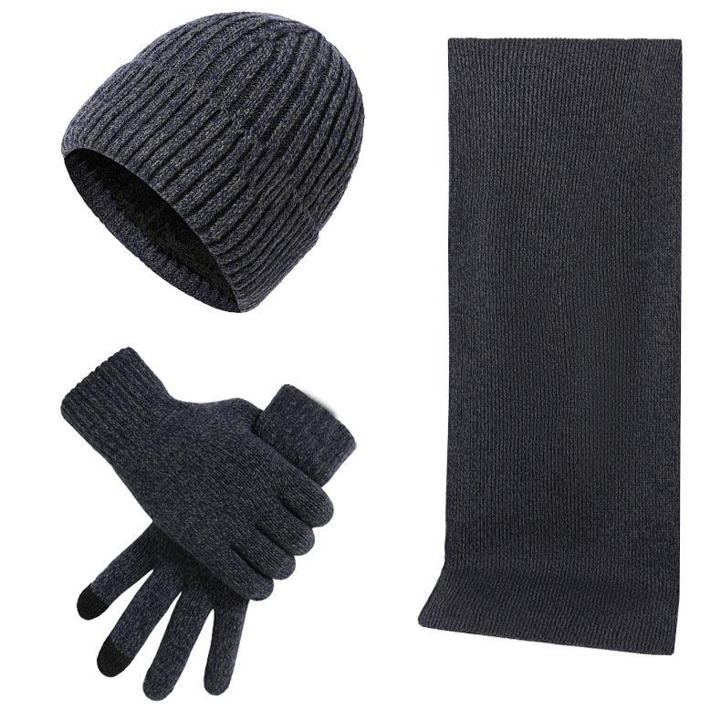 Winter Warm Suit Mixed Color Knitted Wool Thickened Hat Scarf Gloves Three-piece Set - Fashion - Your-Look