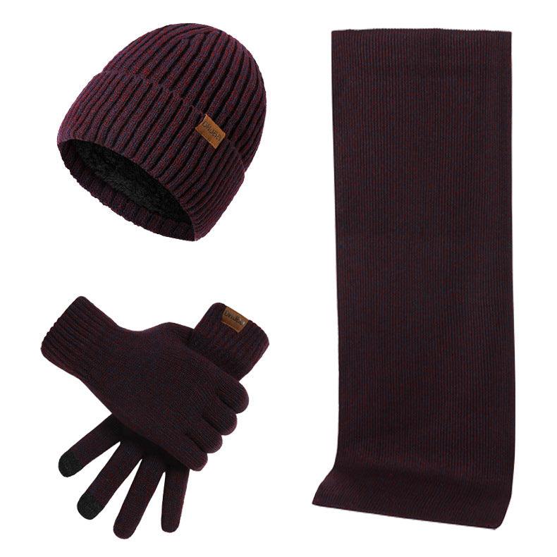 Winter Warm Suit Mixed Color Knitted Wool Thickened Hat Scarf Gloves Three-piece Set - Fashion - Your-Look