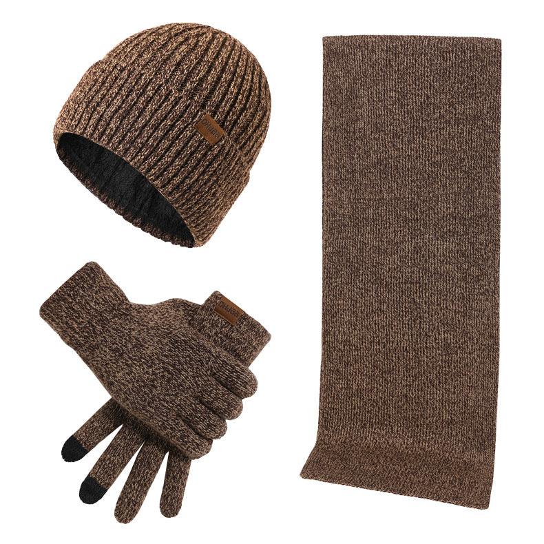 Winter Warm Suit Mixed Color Knitted Wool Thickened Hat Scarf Gloves Three-piece Set - Fashion - Your-Look