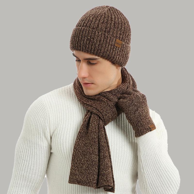 Winter Warm Suit Mixed Color Knitted Wool Thickened Hat Scarf Gloves Three-piece Set - Fashion - Your-Look