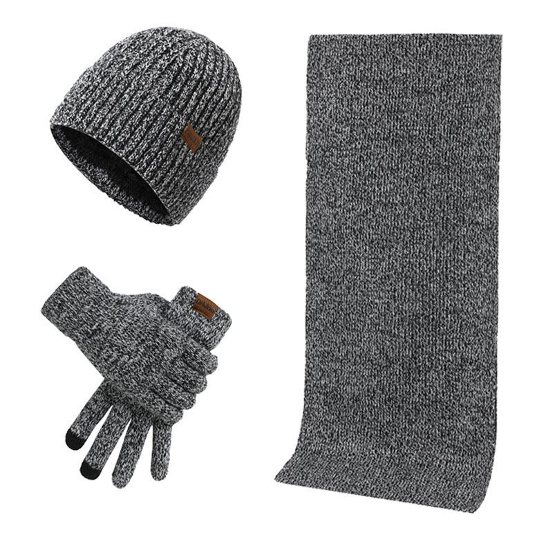 Winter Warm Suit Mixed Color Knitted Wool Thickened Hat Scarf Gloves Three-piece Set - Fashion - Your-Look