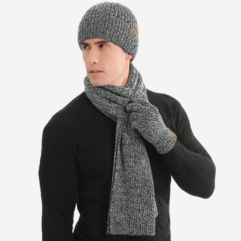 Winter Warm Suit Mixed Color Knitted Wool Thickened Hat Scarf Gloves Three-piece Set - Fashion - Your-Look