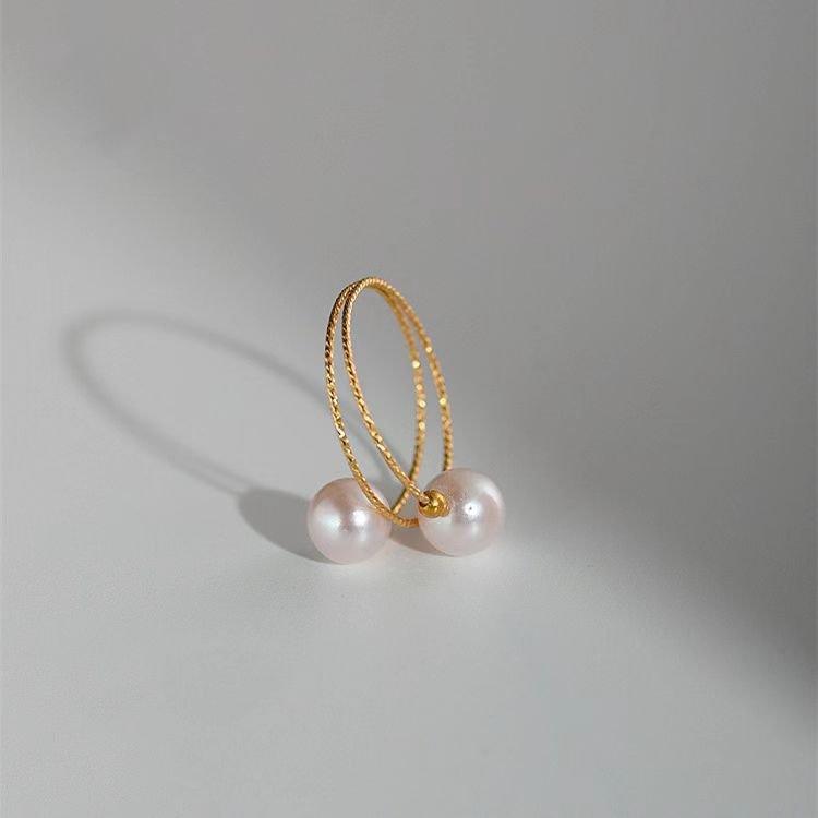 18k Gold Pearl Elastic Ring Au750 Color Gold Adjustable - Fashion - Your-Look