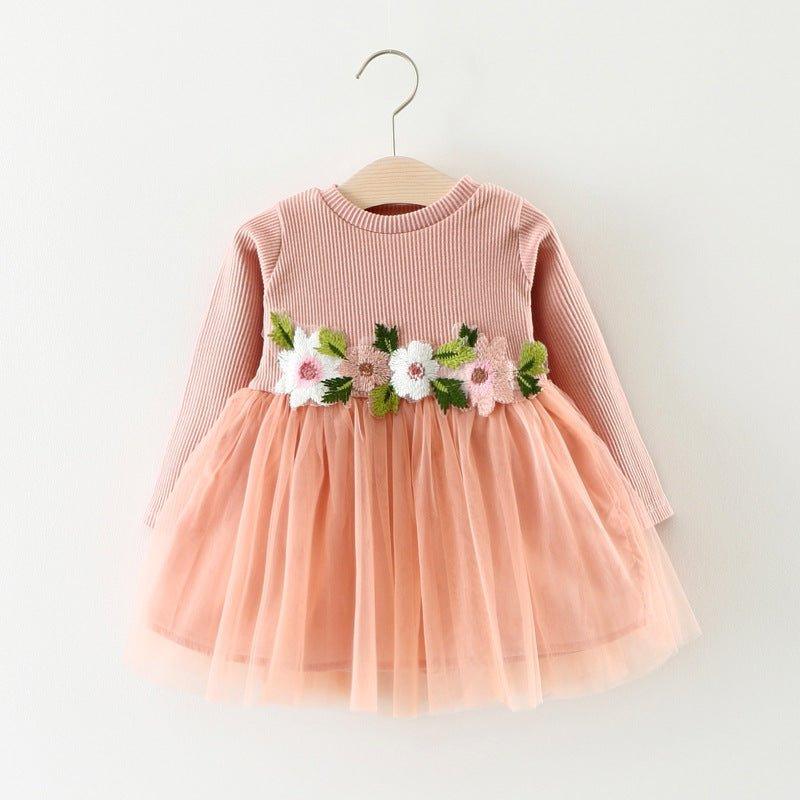 A031 new fall manufacturers selling children waist flowers long sleeved dress princess dress baby skirt - - Your-Look