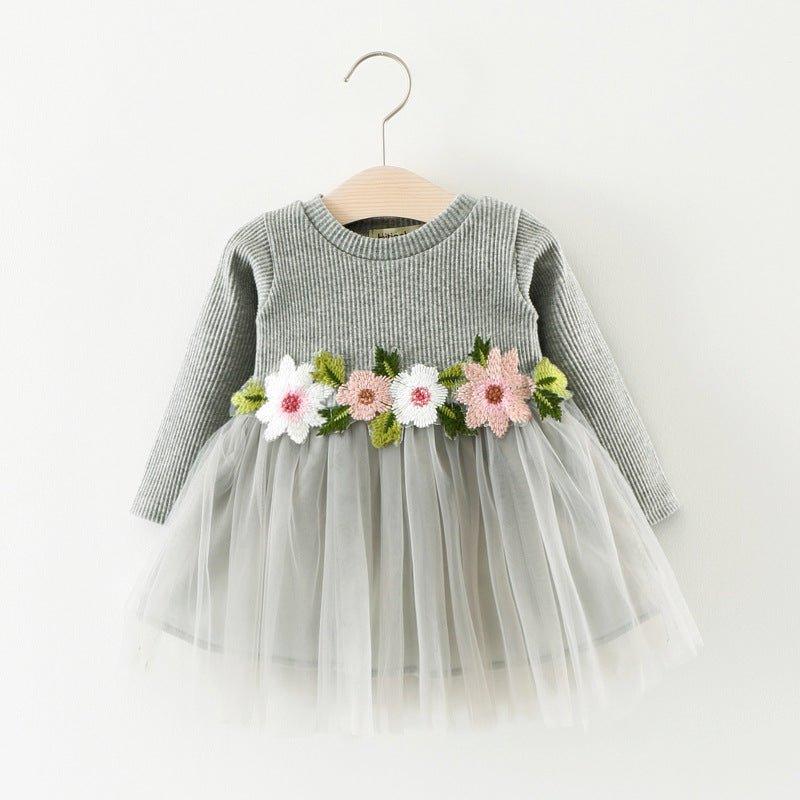 A031 new fall manufacturers selling children waist flowers long sleeved dress princess dress baby skirt - - Your-Look