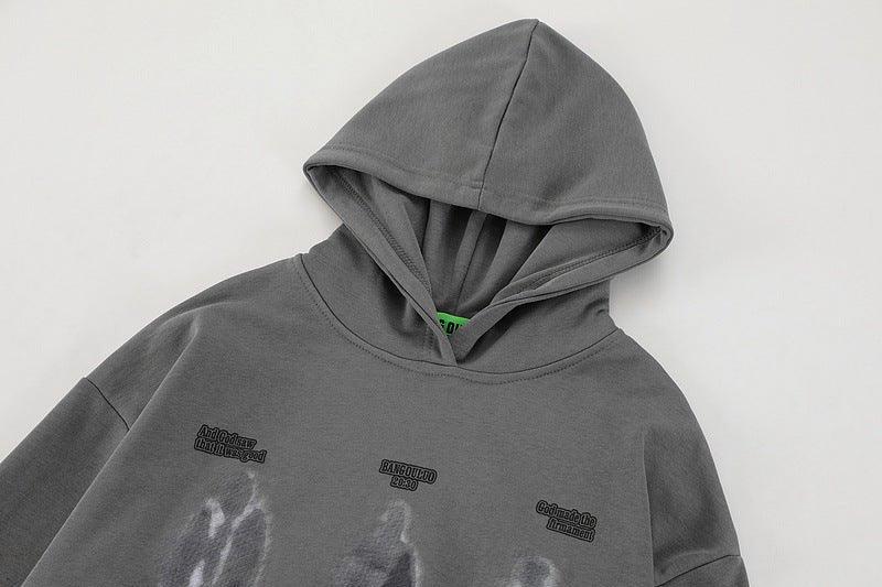 American-style Dark Retro Fuzzy Phantom Printed Long-sleeved Hooded Sweater - Fashion - Your-Look