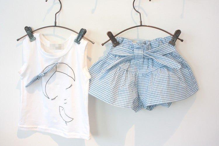 AiLe Rabbit Girls Fashion Clothes Set Short Sleeve Shirt Short Skirt 2 Piece Suits Cartoon Girl Bow Cotton Kids Clothes Set k1 - - Your-Look