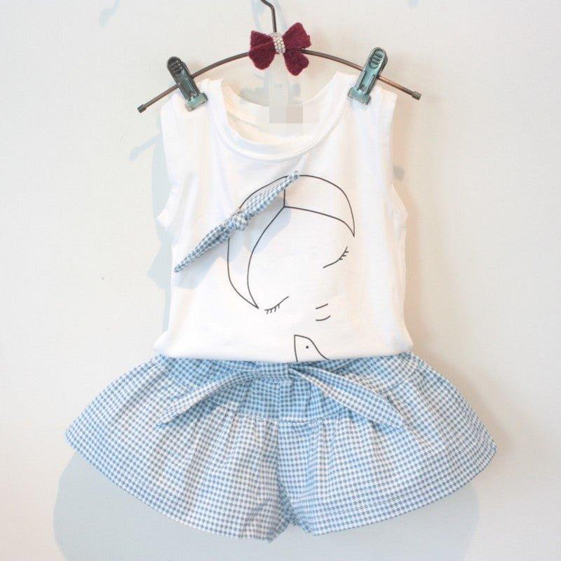 AiLe Rabbit Girls Fashion Clothes Set Short Sleeve Shirt Short Skirt 2 Piece Suits Cartoon Girl Bow Cotton Kids Clothes Set k1 - - Your-Look