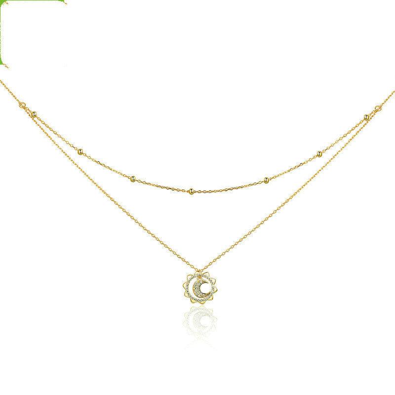 925 Sterling Silver Moon in Sun Pendant Necklace - Gold Finish - Your-Look