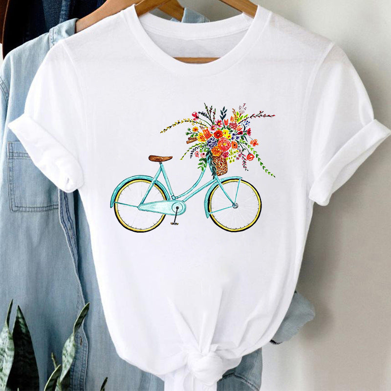 Floral Bicycle Short Sleeve Women&