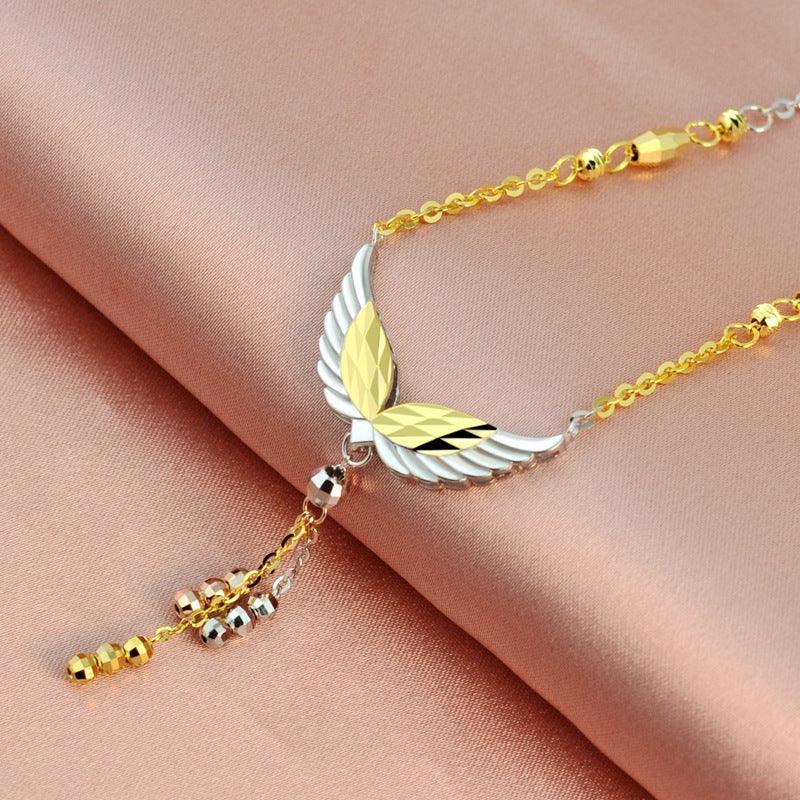 Angelic Elegance: 925 Sterling Silver Necklace with 18K Gold-Plated Angel Tassel Snake Bone Chain - Your-Look