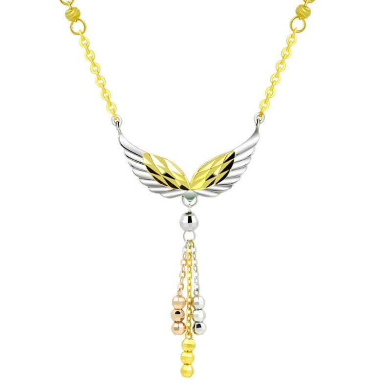 Angelic Elegance: 925 Sterling Silver Necklace with 18K Gold-Plated Angel Tassel Snake Bone Chain - Your-Look