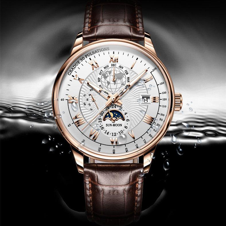 &quot;Elegant Precision&quot; Automatic Mechanical Watch with Three Sub-dials and Six Hands - Embrace the Fashion Trend with Timeless - Your-Look