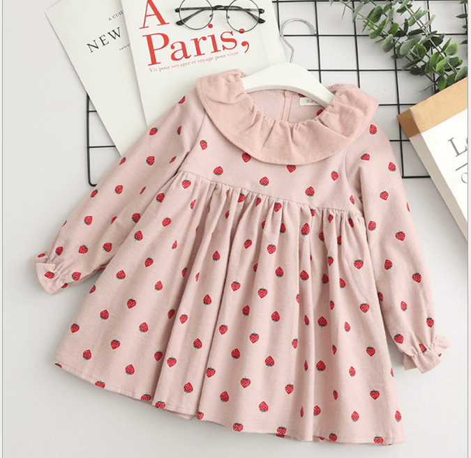 autumn dress, new girl princess dress, full print flower, bow knot long sleeve dress, children&