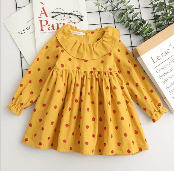 autumn dress, new girl princess dress, full print flower, bow knot long sleeve dress, children&