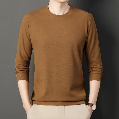 Autumn Thin Round Neck Long Sleeve T-shirt Solid Color Men&