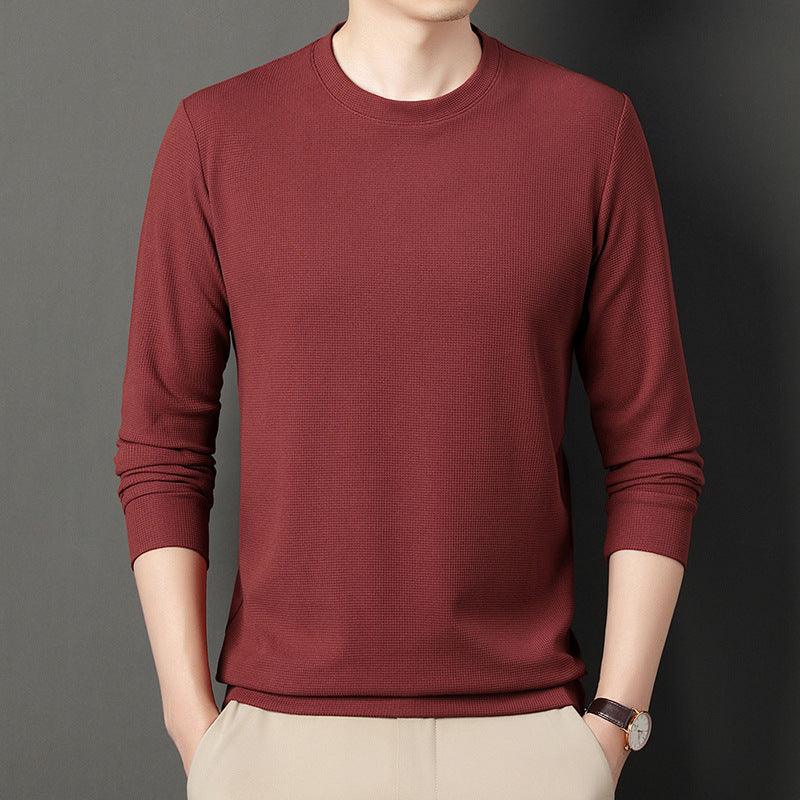 Autumn Thin Round Neck Long Sleeve T-shirt Solid Color Men&