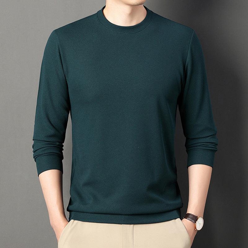 Autumn Thin Round Neck Long Sleeve T-shirt Solid Color Men&