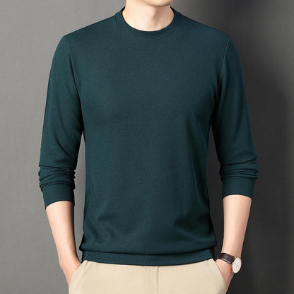 Autumn Thin Round Neck Long Sleeve T-shirt Solid Color Men&