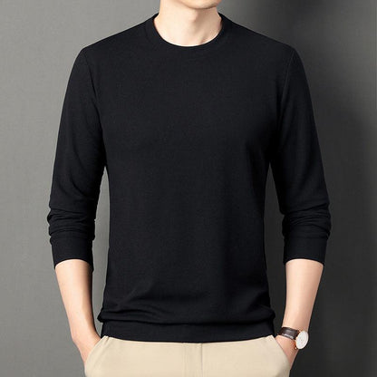 Autumn Thin Round Neck Long Sleeve T-shirt Solid Color Men&