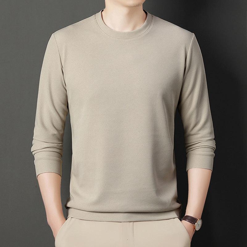 Autumn Thin Round Neck Long Sleeve T-shirt Solid Color Men&