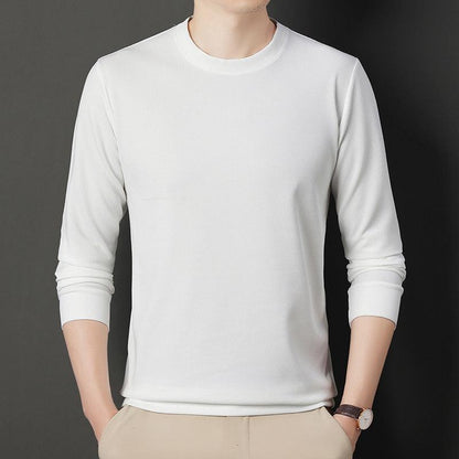 Autumn Thin Round Neck Long Sleeve T-shirt Solid Color Men&