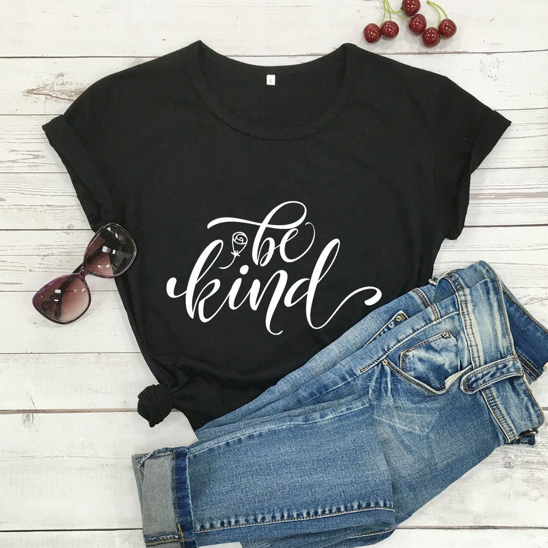 Radiate Kindness: &quot;Be Kind&quot; Rose Style Short Sleeve Tee - Your-Look