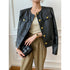 "Elevate Your Casual Chic: Black Round Neck Cardigan Faux Leather Jacket - Your-Look