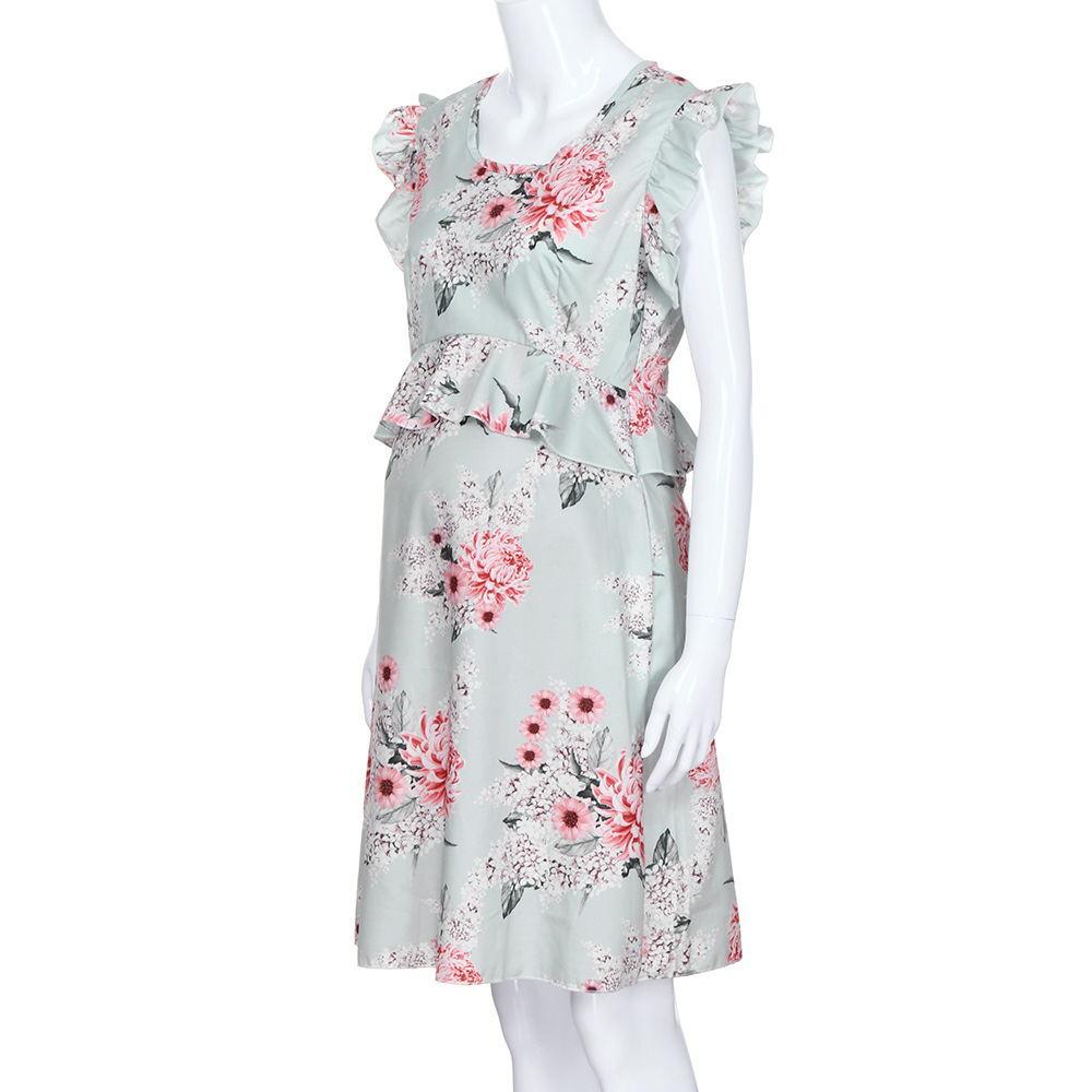 Blossoming Beauty: Sleeveless Maternity Dress with Casual Flower Prin - Your-Look