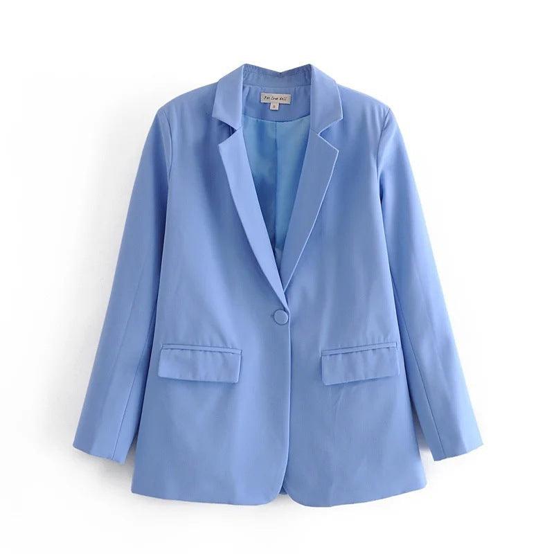 Classic Elegance: Blue Single Button Blazer for Women - Your-Look