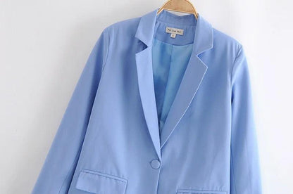 Classic Elegance: Blue Single Button Blazer for Women - Your-Look