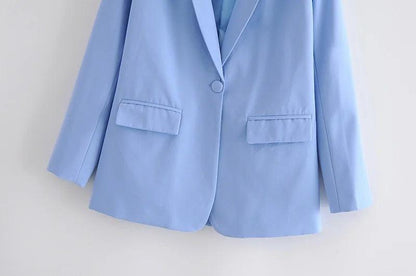 Classic Elegance: Blue Single Button Blazer for Women - Your-Look