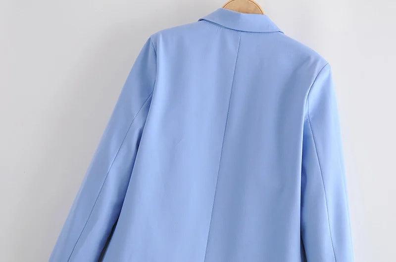 Classic Elegance: Blue Single Button Blazer for Women - Your-Look