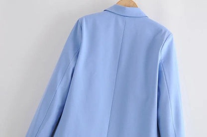 Classic Elegance: Blue Single Button Blazer for Women - Your-Look