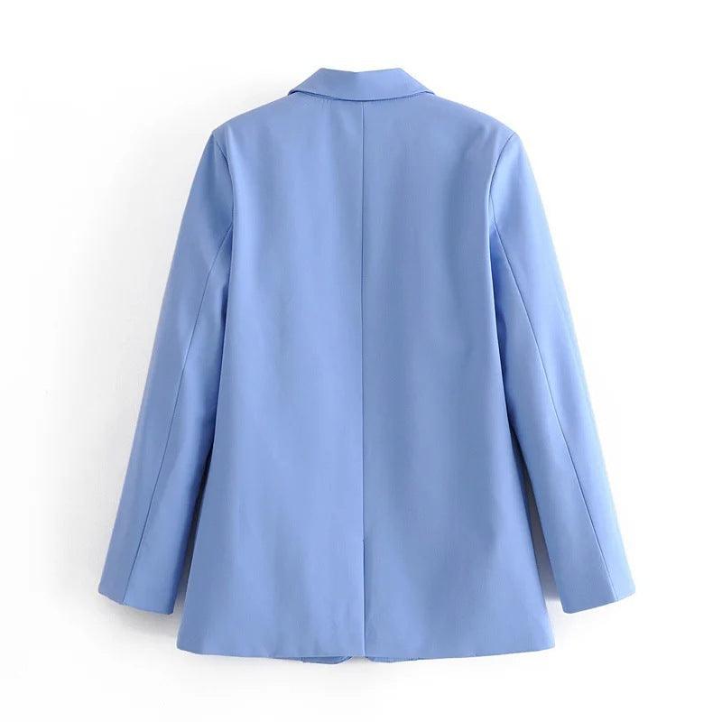 Classic Elegance: Blue Single Button Blazer for Women - Your-Look