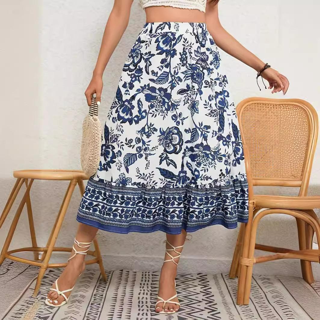 Bohemian Bliss: Blue & White Porcelain Skirt - Your-Look